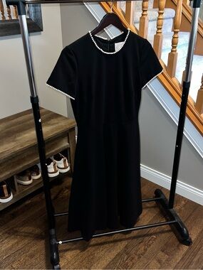 Black Pearl-Trim A-Line midi Victoria dress Julia Berolzheimer